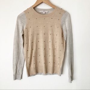 LOFT Lightweight Pearl Crystal Embellished Sweater